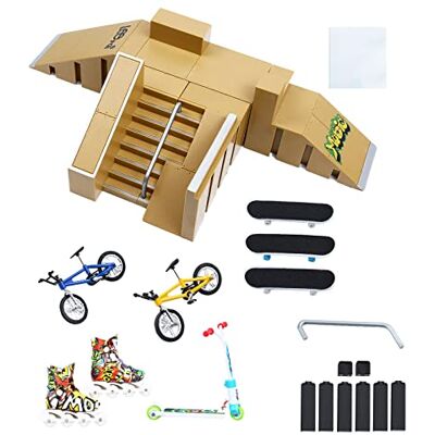 IOUGDSEC Kit de skate park, pièces de rampe pour skateboard, kit de parc à roulettes, accessoires d'entraînement avec 3 platines de doigts, patins à 2 doigts pour vélo, scooters IOUGDSEC Kit de skate park, pièces de rampe pour skateboard, kit de parc à roulettes, accessoires d'entraînement avec 3 platines de doigts, patins à 2 doigts pour vélo, scooters