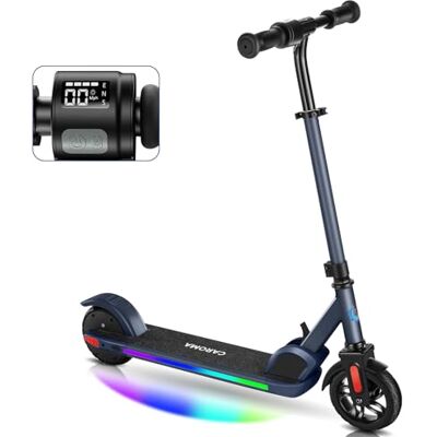 Caroma Trottinette électrique pour enfants de 8 à 12 ans, moteur de 150 W, 16 km/h, vitesse et hauteur réglables, lumières colorées, écran LED, trottinette électrique pliable pour enfants Caroma Trottinette électrique pour enfants de 8 à 12 ans, moteur de 150 W, 16 km/h, vitesse et hauteur réglables, lumières colorées, écran LED, trottinette électrique pliable pour enfants