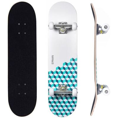 ERNAN Skateboard complet pour débutants, 78,7 x 20,3 cm, double kick pour enfants, adolescents et adultes avec outil en T ERNAN Skateboard complet pour débutants, 78,7 x 20,3 cm, double kick pour enfants, adolescents et adultes avec outil en T