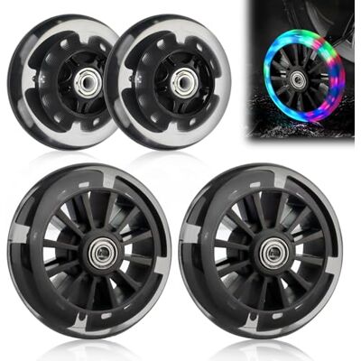 Vegena 2 paires de roues de rechange lumineuses pour trottinette LED 80/120 mm Roue de scooter avec roulements ABEC 7 clignotant LED (noir) Vegena 2 paires de roues de rechange lumineuses pour trottinette LED 80/120 mm Roue de scooter avec roulements ABEC 7 clignotant LED (noir)