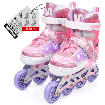 meteor Patins à Roulettes pour Enfants 4 en 1 Réglables 25-37 – Rollers Quads et Glace – Coque Haute Stable Roues PU, ABEC-7 meteor Patins à Roulettes pour Enfants 4 en 1 Réglables 25-37 – Rollers Quads et Glace – Coque Haute Stable Roues PU, ABEC-7