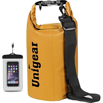 Unigear Sac étanche/sac étanche (2L/5L/10L/20L/30L/40L) pour activités de plein air et sports nautiques, camping, bateau, kayak, pêche avec pochette étanche pour téléphone, jaune pâle, 5L, Sac Unigear Sac étanche/sac étanche (2L/5L/10L/20L/30L/40L) pour activités de plein air et sports nautiques, camping, bateau, kayak, pêche avec pochette étanche pour téléphone, jaune pâle, 5L, Sac
