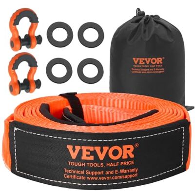 VEVOR Kit de récupération de sangle de remorquage robuste de 7,6 cm x 6,1 m (MBS-16,3 kg), boucle triple renforcée, manchons de protection et sac de rangement, manilles à anneau en D de 1,9 cm, pour VEVOR Kit de récupération de sangle de remorquage robuste de 7,6 cm x 6,1 m (MBS-16,3 kg), boucle triple renforcée, manchons de protection et sac de rangement, manilles à anneau en D de 1,9 cm, pour