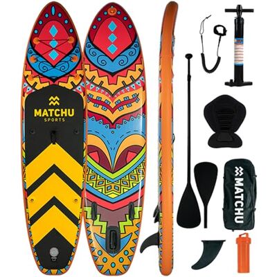 MATCHU Sup board Paddle Board Complete Set Oplaasbaar Inclusief Rugtas, Handpomp met Drukmeter, Enkelband, Stoeltje, Verstelbare Peddel en Reperatieset 320x81x15 CM 150 KG Belastbaar MATCHU Sup board Paddle Board Complete Set Oplaasbaar Inclusief Rugtas, Handpomp met Drukmeter, Enkelband, Stoeltje, Verstelbare Peddel en Reperatieset 320x81x15 CM 150 KG Belastbaar