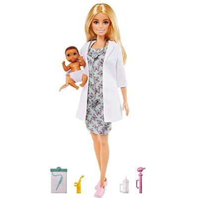Barbie Métiers coffret Pédiatre avec poupée blonde en blouse blanche de médecin, bébé et accessoires, jouet pour enfants, GVK03 Barbie Métiers coffret Pédiatre avec poupée blonde en blouse blanche de médecin, bébé et accessoires, jouet pour enfants, GVK03