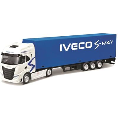 Bburago Camion avec remorque IVECO S-Way 1:43, véhicule diecast blanc et bleu, modèle statique détaillé avec remorque, licence officielle IVECO, âge recommandé 3+ ans Bburago Camion avec remorque IVECO S-Way 1:43, véhicule diecast blanc et bleu, modèle statique détaillé avec remorque, licence officielle IVECO, âge recommandé 3+ ans