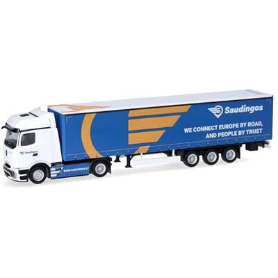 Herpa modèle camion Mercedes-Benz Actros L ProCabin Bigspace semi-remorque bâchée « Saudingo » (Lituanie/Siauliai), miniature à l’échelle 1:87, pièce de collection, Made in Germany, plastique Herpa modèle camion Mercedes-Benz Actros L ProCabin Bigspace semi-remorque bâchée « Saudingo » (Lituanie/Siauliai), miniature à l’échelle 1:87, pièce de collection, Made in Germany, plastique