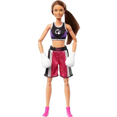 Barbie Made to Move HRG40 Poupée et accessoires, boxeuse brune avec vêtements amovibles et gants de boxe et 22 points d'articulation flexibles Barbie Made to Move HRG40 Poupée et accessoires, boxeuse brune avec vêtements amovibles et gants de boxe et 22 points d'articulation flexibles