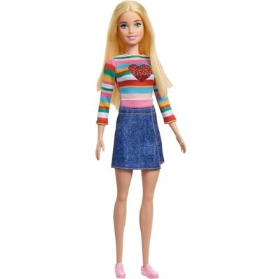 Barbie Poupée Malibu » Roberts avec Cheveux Blonds, T-Shirt Arc-en-Ciel, Jupe en Jean et Chaussures, Jouet Enfant, De 3 à 7 Ans, HGT13 Barbie Poupée Malibu » Roberts avec Cheveux Blonds, T-Shirt Arc-en-Ciel, Jupe en Jean et Chaussures, Jouet Enfant, De 3 à 7 Ans, HGT13