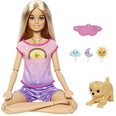 Barbie Bien-être et méditationPoupée Blonde, Lumière et Musique pour la Méditation, Masque pour les Yeux, Chien et 3 Emoticônes à connecter, Jouet pour Enfants 3+ Ans, HHX64 Barbie Bien-être et méditationPoupée Blonde, Lumière et Musique pour la Méditation, Masque pour les Yeux, Chien et 3 Emoticônes à connecter, Jouet pour Enfants 3+ Ans, HHX64