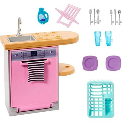 Barbie Ensemble de cuisine avec lave-vaisselle, vaisselle et accessoires Set pour poupées Multicolore Plastique Échelle 1:12 Unisexe Barbie Ensemble de cuisine avec lave-vaisselle, vaisselle et accessoires Set pour poupées Multicolore Plastique Échelle 1:12 Unisexe