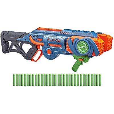 Nerf Elite 2.0, Blaster Flipshots Flip-32, 2 Fois 16 canons pivotants, capacité de 32 fléchettes, inclut 32 fléchettes Nerf Elite 2.0, Blaster Flipshots Flip-32, 2 Fois 16 canons pivotants, capacité de 32 fléchettes, inclut 32 fléchettes