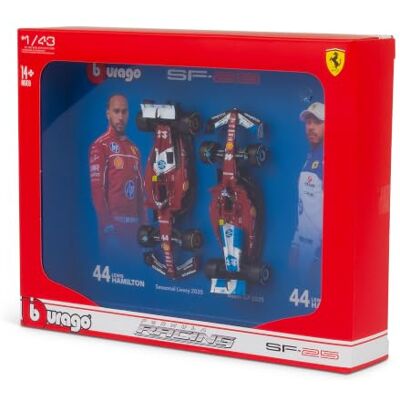 Bburago Ferrari SF-25 Lot de 2 moulés sous pression à l'échelle 1:43, Charles Leclerc #16, livrée saisonnière 2025 et édition spéciale Miami GP Bburago Ferrari SF-25 Lot de 2 moulés sous pression à l'échelle 1:43, Charles Leclerc #16, livrée saisonnière 2025 et édition spéciale Miami GP