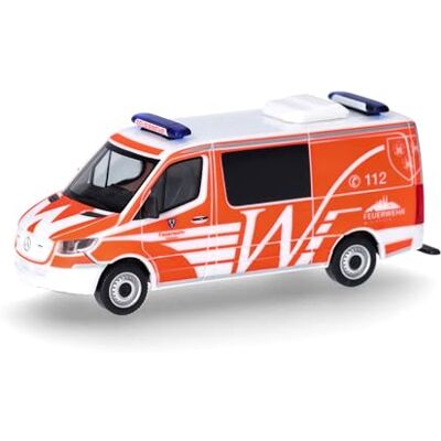 Herpa voiture miniature Mercedes-Benz Sprinter '18 Minibus 'Pompiers Wiesbaden', échelle 1:87, pièce de collection, fabriqué en Allemagne, modèle en plastique Herpa voiture miniature Mercedes-Benz Sprinter '18 Minibus 'Pompiers Wiesbaden', échelle 1:87, pièce de collection, fabriqué en Allemagne, modèle en plastique