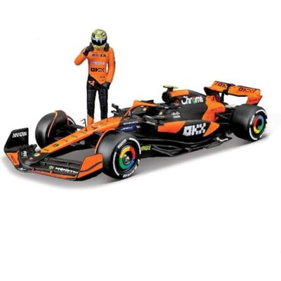 Bburago F1 McLaren MCL38 2024 avec pilote Norris, voiture miniature à l'échelle 1:24, réplique détaillée avec pilote inclus, couleurs officielles McLaren, 14+ Bburago F1 McLaren MCL38 2024 avec pilote Norris, voiture miniature à l'échelle 1:24, réplique détaillée avec pilote inclus, couleurs officielles McLaren, 14+