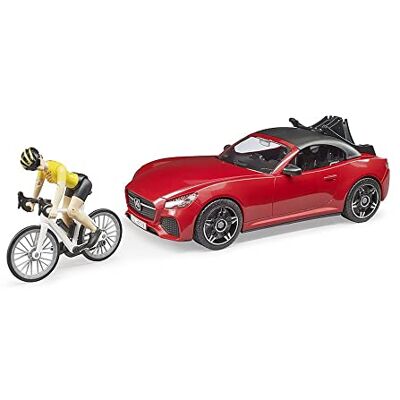 bruder VOITURE ROADSTER AVEC PORTE VELO, UN VELO DE ROUTE ET UNE CYCLISTE bruder VOITURE ROADSTER AVEC PORTE VELO, UN VELO DE ROUTE ET UNE CYCLISTE