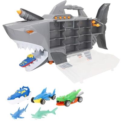 COLORBABY Teamsterz 39498 Mallette porte-voiture Roboshark, 4 véhicules, 2 requins, 3 flèches, lanceur, 24 trous, lumières, sons, jeux de voiture, jouets pour enfants, recommandée + 3 ans COLORBABY Teamsterz 39498 Mallette porte-voiture Roboshark, 4 véhicules, 2 requins, 3 flèches, lanceur, 24 trous, lumières, sons, jeux de voiture, jouets pour enfants, recommandée + 3 ans