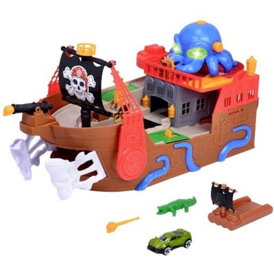 Dickie Toys Bateau pirate : bateau jouet complet (41,5 cm) pour enfants à partir de 3 ans avec circuit de voiture, effets spéciaux, lumière et son, convient comme jouet de bain et jouet de baignoire Dickie Toys Bateau pirate : bateau jouet complet (41,5 cm) pour enfants à partir de 3 ans avec circuit de voiture, effets spéciaux, lumière et son, convient comme jouet de bain et jouet de baignoire