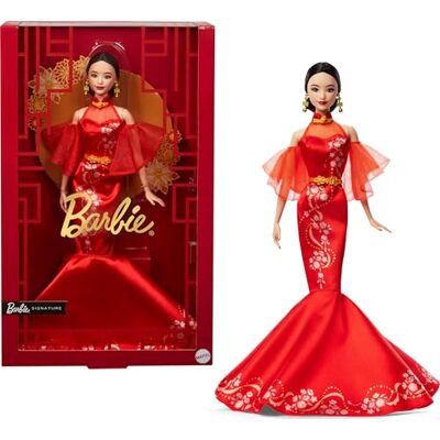 Barbie Signature JBJ11 Poupée du Nouvel An lunaire avec imprimé fleurs de prunier et accessoires dorés Barbie Signature JBJ11 Poupée du Nouvel An lunaire avec imprimé fleurs de prunier et accessoires dorés