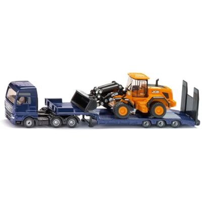 Siku 1790, MAN camion surbaissée et une chargeuse sur roues JCB, 1:87, Métal/plastique, Bleu/Jaune, Rampe pliante, Remorque surbaissée Siku 1790, MAN camion surbaissée et une chargeuse sur roues JCB, 1:87, Métal/plastique, Bleu/Jaune, Rampe pliante, Remorque surbaissée