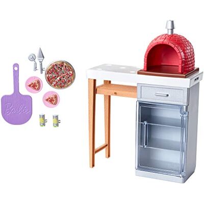 Barbie Mobilier coffret d’extérieur pour poupée avec four à pizza en briques, nourriture et accessoires, jouet pour enfant, FXG39 Barbie Mobilier coffret d’extérieur pour poupée avec four à pizza en briques, nourriture et accessoires, jouet pour enfant, FXG39