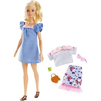 Barbie Mattel FRY79 Fashionistas Poupée avec coffret cadeau en robe bleue et dentelle rose Barbie Mattel FRY79 Fashionistas Poupée avec coffret cadeau en robe bleue et dentelle rose