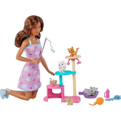Barbie Aire de jeux pour chats Poupées et Animaux de Compagnie Ensemble de Jeu avec Pop (Brunette) 1 Chat, 4 Chatons, Appartement pour Chat et Accessoires, Jouet pour Enfants de 3 Ans et Plus, Barbie Aire de jeux pour chats Poupées et Animaux de Compagnie Ensemble de Jeu avec Pop (Brunette) 1 Chat, 4 Chatons, Appartement pour Chat et Accessoires, Jouet pour Enfants de 3 Ans et Plus,