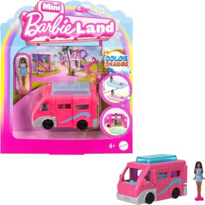 Barbie Mini Land HYF39 Poupée et Véhicule Jouet de 4 cm avec Portes Fonctionnelles et Piscine à Changement de Couleur Barbie Mini Land HYF39 Poupée et Véhicule Jouet de 4 cm avec Portes Fonctionnelles et Piscine à Changement de Couleur