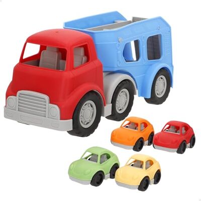 COLORBABY Play 39606 Camion transporteur de jouet, avec rampe et 4 voitures, design résistant, jouet symbolique éducatif, stimule l'imagination et la coordination, pour garçons et filles à partir de COLORBABY Play 39606 Camion transporteur de jouet, avec rampe et 4 voitures, design résistant, jouet symbolique éducatif, stimule l'imagination et la coordination, pour garçons et filles à partir de