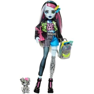 Monster Cable Poupée Frankie Stone dans une veste en jean et un short, la livraison comprend également son chien Watzie et des accessoires tels qu'un sac à dos, une collation et un carnet, HXH73 Monster Cable Poupée Frankie Stone dans une veste en jean et un short, la livraison comprend également son chien Watzie et des accessoires tels qu'un sac à dos, une collation et un carnet, HXH73