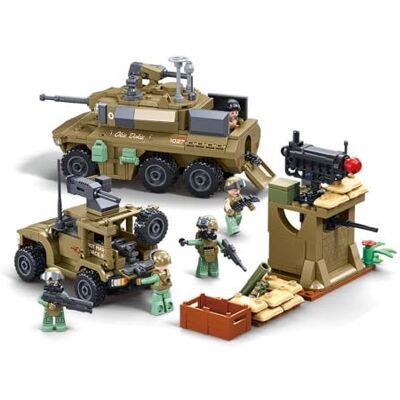 Sluban M38-B1254 Kit de construction militaire avec hélicoptère, char et véhicule tout-terrain, hélicoptère de 21,7 cm, véhicule de combat de 17,7 cm, tour de guet et minifigurines Sluban M38-B1254 Kit de construction militaire avec hélicoptère, char et véhicule tout-terrain, hélicoptère de 21,7 cm, véhicule de combat de 17,7 cm, tour de guet et minifigurines