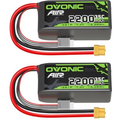 OVONIC Lot de 2 batteries Lipo 2S 35C 2200 mAh 7,4 V avec fiche XT60 pour hélicoptère d'avion, spécialement conçue pour 1:14 RC Car RC Avion (2 pièces) OVONIC Lot de 2 batteries Lipo 2S 35C 2200 mAh 7,4 V avec fiche XT60 pour hélicoptère d'avion, spécialement conçue pour 1:14 RC Car RC Avion (2 pièces)