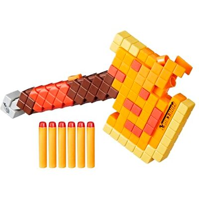 Nerf Minecraft Firebrand, hache lance-fléchette, 6 fléchettes en mousse Elite, design inspiré du jeu Minecraft, poignée d'amorçage Nerf Minecraft Firebrand, hache lance-fléchette, 6 fléchettes en mousse Elite, design inspiré du jeu Minecraft, poignée d'amorçage
