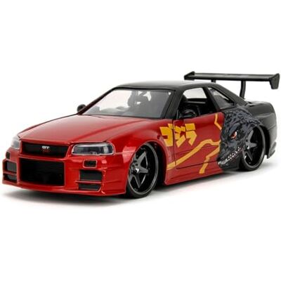 Jada Toys Godzilla Voiture miniature Nissan Skyline GT-R (R34) 2002 – Godzilla vs Destoroyah en métal avec pièces à ouvrir, échelle 1:24 (19 cm), pour fans et collectionneurs à partir de 8 ans Jada Toys Godzilla Voiture miniature Nissan Skyline GT-R (R34) 2002 – Godzilla vs Destoroyah en métal avec pièces à ouvrir, échelle 1:24 (19 cm), pour fans et collectionneurs à partir de 8 ans