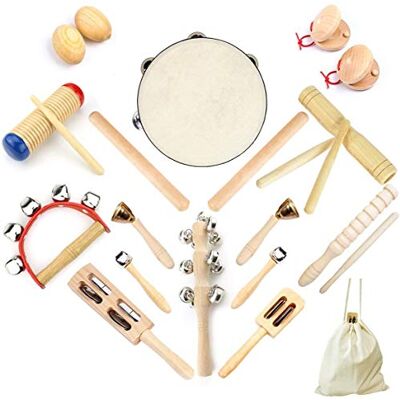 Ulifeme Instruments de musique, instruments de percussion en bois pour bébés, enfants et tout-petits, ensemble de 23 jouets en bois pur pour enfants, kit de rythme de percussion de qualité supérieure Ulifeme Instruments de musique, instruments de percussion en bois pour bébés, enfants et tout-petits, ensemble de 23 jouets en bois pur pour enfants, kit de rythme de percussion de qualité supérieure