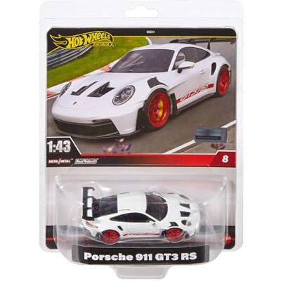 Hot Wheels Premium Porsche 911GT3 RS, voiture de sport blanche à l'échelle 1:43 avec pneus Real Riders et carrosserie et châssis en métal, jouet de collection pour adultes et fans, HWT03 Hot Wheels Premium Porsche 911GT3 RS, voiture de sport blanche à l'échelle 1:43 avec pneus Real Riders et carrosserie et châssis en métal, jouet de collection pour adultes et fans, HWT03