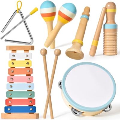 Tokiyis Instrument de musique pour enfants à partir de 1 an Jouet en bois pour bébé Tambour Instrument de percussion Tokiyis Instrument de musique pour enfants à partir de 1 an Jouet en bois pour bébé Tambour Instrument de percussion
