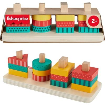 Fisher Price Empileur de forme en bois, 12 formes à empiler et une base, jeu de cercaforme pour stimuler la motricité fine et le dépannage, jouet pour enfants, 2+ ans, HXV05 Fisher Price Empileur de forme en bois, 12 formes à empiler et une base, jeu de cercaforme pour stimuler la motricité fine et le dépannage, jouet pour enfants, 2+ ans, HXV05
