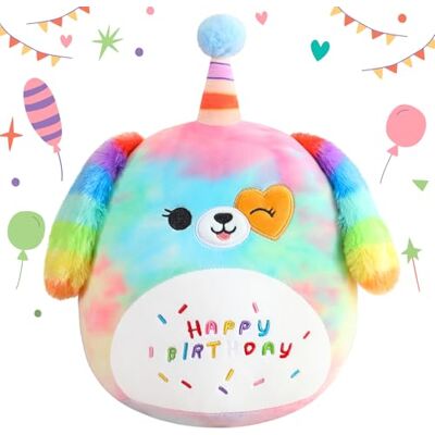SQEQE Happy Birthday Animal en peluche 25 cm Chien arc-en-ciel mignon Oreiller licorne Jouet pour enfant fille garçon SQEQE Happy Birthday Animal en peluche 25 cm Chien arc-en-ciel mignon Oreiller licorne Jouet pour enfant fille garçon