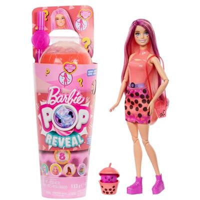 Barbie Pop Reveal HTJ22 Poupée blonde aux mèches roses avec verre à bulles Mochi de magicien avec glaçons révélant vêtements, animaux domestiques et accessoires surprise Barbie Pop Reveal HTJ22 Poupée blonde aux mèches roses avec verre à bulles Mochi de magicien avec glaçons révélant vêtements, animaux domestiques et accessoires surprise