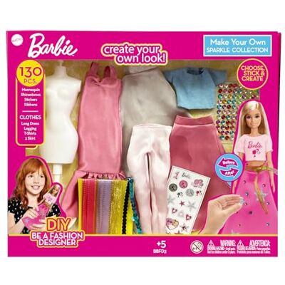 Barbie DIY Sparkle Fashion Designer Set – Kit de déguisement de 130 pièces Vêtements design pour poupées avec strass, rubans, autocollants et mannequin Vêtements scintillants à offrir pour Barbie DIY Sparkle Fashion Designer Set – Kit de déguisement de 130 pièces Vêtements design pour poupées avec strass, rubans, autocollants et mannequin Vêtements scintillants à offrir pour