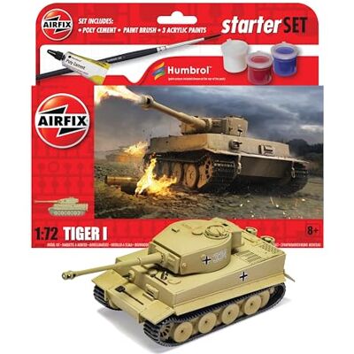 Airfix Starterset A55004 Tiger 1 Modelbouwset Plastic modeltanksets voor volwassenen en kinderen vanaf 8 jaar, set bevat stickers, Humbrol acrylverf, kwasten en polyesterlijm schaal 1:72 Airfix Starterset A55004 Tiger 1 Modelbouwset Plastic modeltanksets voor volwassenen en kinderen vanaf 8 jaar, set bevat stickers, Humbrol acrylverf, kwasten en polyesterlijm schaal 1:72