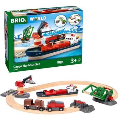 Brio Ensemble de ports à conteneurs World 33061 Avec pont portuaire et grue mobile pour charger le cargo Convient aux enfants de 3 ans et plus Brio Ensemble de ports à conteneurs World 33061 Avec pont portuaire et grue mobile pour charger le cargo Convient aux enfants de 3 ans et plus