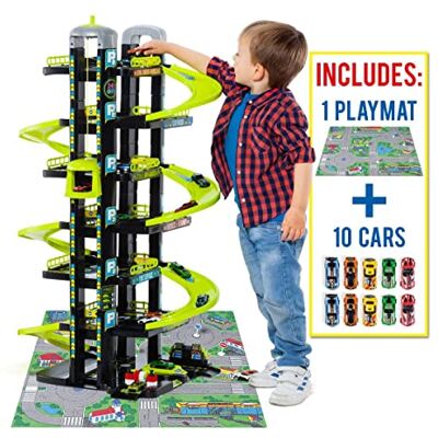 M MOLTO MOLTO Parking vert de 7 étages avec garage, rampes, buanderie, ascenseur, station-service et zone grasse Comprend 10 voitures et tapisseries Jouets éducatifs pour enfants + 3 ans M MOLTO MOLTO Parking vert de 7 étages avec garage, rampes, buanderie, ascenseur, station-service et zone grasse Comprend 10 voitures et tapisseries Jouets éducatifs pour enfants + 3 ans
