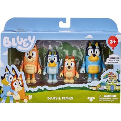 BLUEY & Famille : Bingo, Bandit et Chilli Lot de 4 figurines articulées de personnages de 6,3 cm, jouet de collection officiel, multicolore BLUEY & Famille : Bingo, Bandit et Chilli Lot de 4 figurines articulées de personnages de 6,3 cm, jouet de collection officiel, multicolore