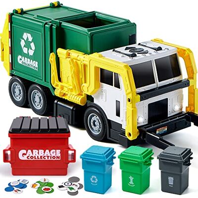 JOYIN Grand camion poubelle de 40 cm Jouet à friction avec lumières et sons Avec poubelle à chargement frontal 3 poubelles latérales avec 30 cartes poubelle JOYIN Grand camion poubelle de 40 cm Jouet à friction avec lumières et sons Avec poubelle à chargement frontal 3 poubelles latérales avec 30 cartes poubelle