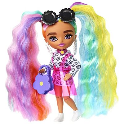 Barbie Mini Poupée Mannequin Extra N° 6 (14 Cm), avec Cheveux Arc-en-Ciel, Robe À Imprimé Fleuri, Socle Et Accessoires, Jouet Enfant, Dès 3 Ans, HHF82 Barbie Mini Poupée Mannequin Extra N° 6 (14 Cm), avec Cheveux Arc-en-Ciel, Robe À Imprimé Fleuri, Socle Et Accessoires, Jouet Enfant, Dès 3 Ans, HHF82