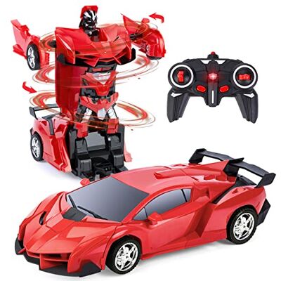 Thedttoy Transformers Voiture télécommandée 2-en-1 pou enfants âgés de 5 à 12 ans, unisexe, Rouge Thedttoy Transformers Voiture télécommandée 2-en-1 pou enfants âgés de 5 à 12 ans, unisexe, Rouge