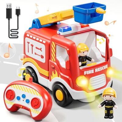 Lehoo Castle Voiture télécommandée à partir de 3 ans, jouet de pompier avec échelle, rechargeable et télécommandée, jouet à partir de 3 ans, garçon Lehoo Castle Voiture télécommandée à partir de 3 ans, jouet de pompier avec échelle, rechargeable et télécommandée, jouet à partir de 3 ans, garçon