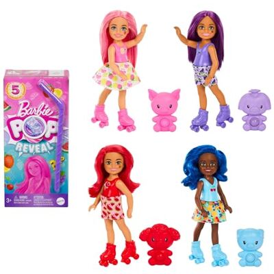 Barbie Pop Reveal HRK58 Assortiment de poupées – Emballage en carton jus avec 5 surprises, parfum fruité, cheveux colorés, patins à roulettes et fonctions sensorielles, pour enfants à partir de 3 ans Barbie Pop Reveal HRK58 Assortiment de poupées – Emballage en carton jus avec 5 surprises, parfum fruité, cheveux colorés, patins à roulettes et fonctions sensorielles, pour enfants à partir de 3 ans